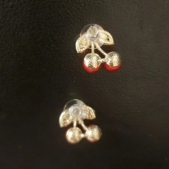 Elegant Red Cherry Faux Pearl and Rhinestone Earrings New Without Tags - Picture 4 of 6